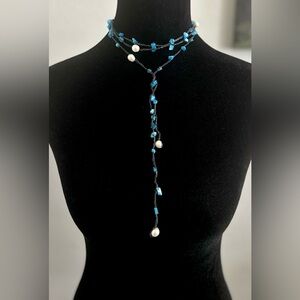 Y2K Adjustable Wrap Choker Natural Stone Chip Pearl Lariat McBling Necklace